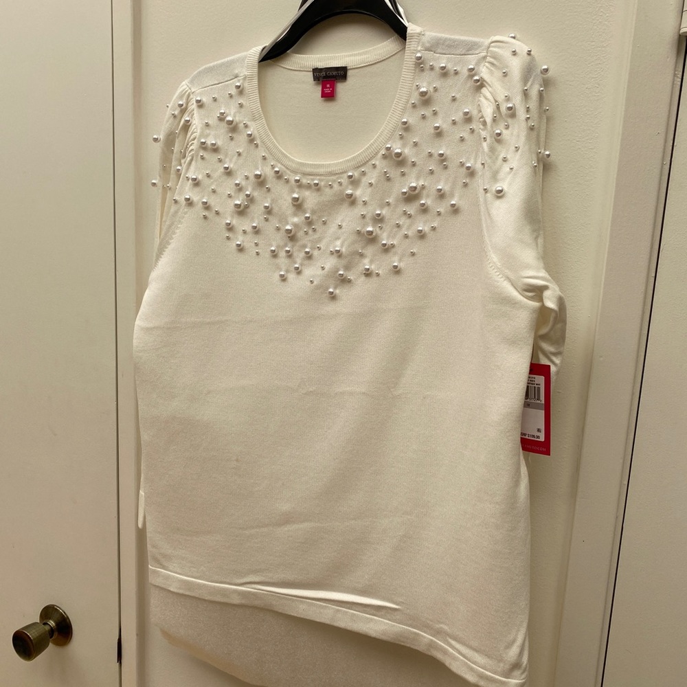 VINCE CAMUTO Plus Size Pearl Embellished Sweater 1X